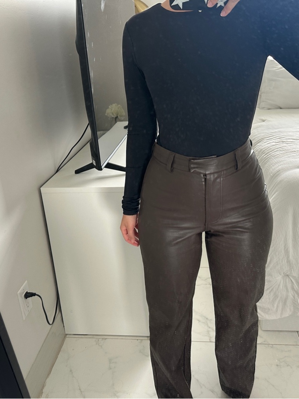 Cotton On Dark Brown Faux Leather High-Waist Jeans